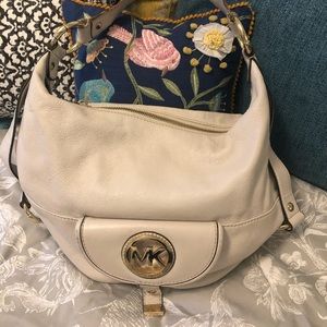 Michael Kors Pebbled Leather Shoulder Bag- Light Cream